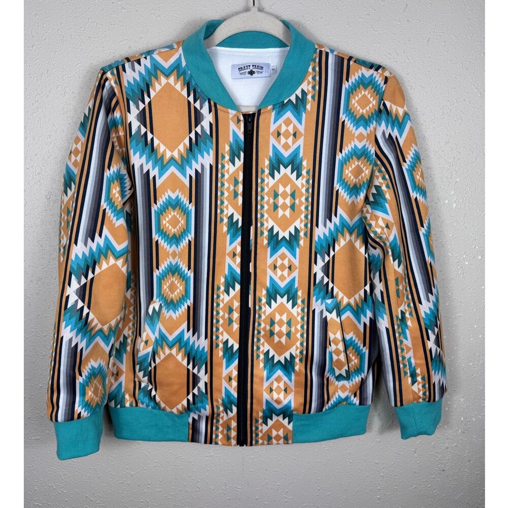 Crazy Train Multicolor Aztec Bomber Jacket Womens Size Small